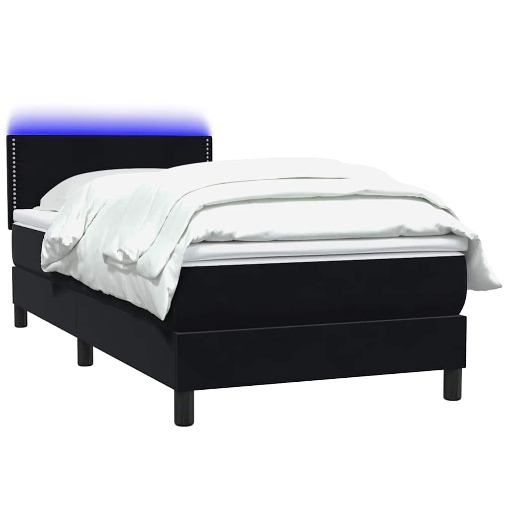 Sommier à lattes de lit avec matelas et LED noir 100x220 cm velours - XIOS
