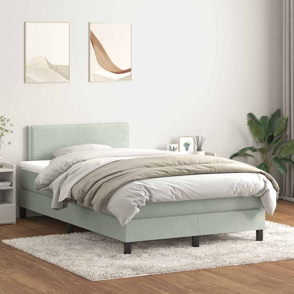 Sommier à lattes de lit et matelas et LED gris clair 120x220cm velours - XIOS