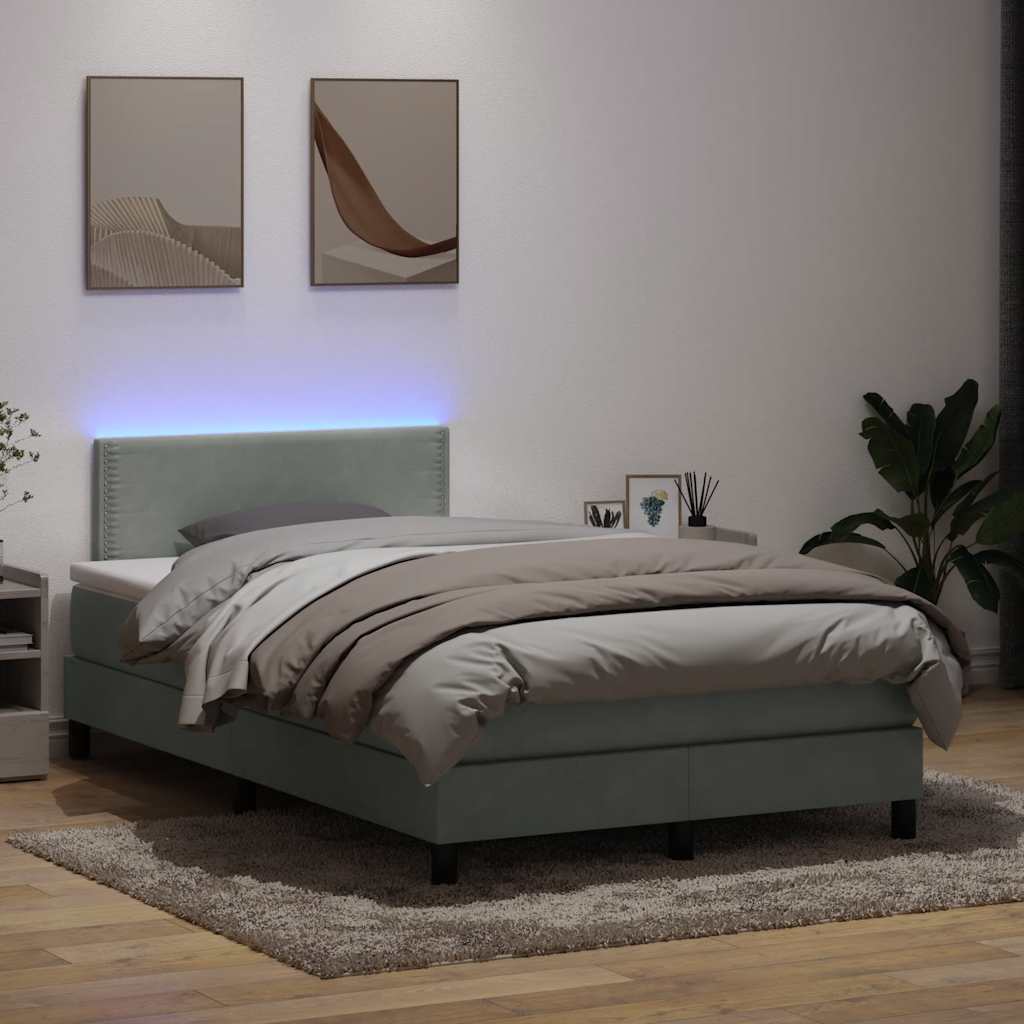 Sommier à lattes de lit et matelas et LED gris clair 120x220cm velours - XIOS