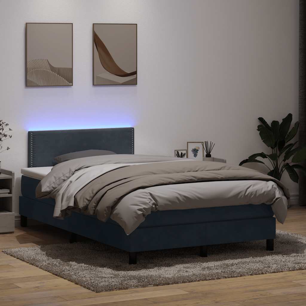 Sommier à lattes de lit et matelas et LED gris foncé 120x220cm velours - XIOS