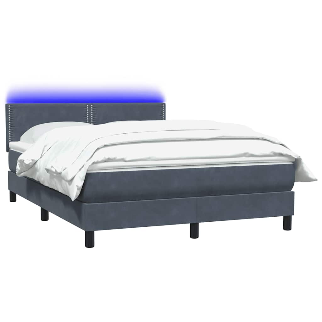 Sommier à lattes de lit et matelas et LED gris foncé 140x220cm velours - XIOS