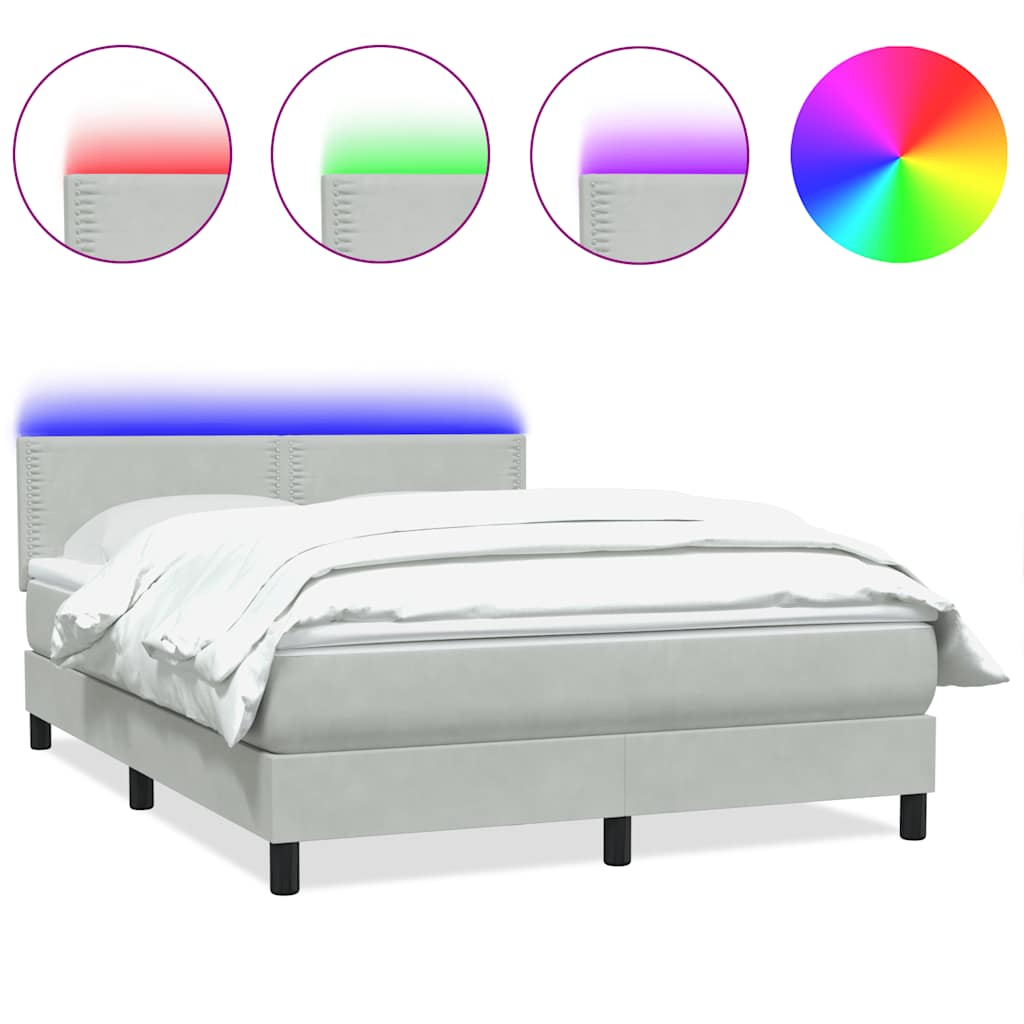 Sommier à lattes de lit et matelas et LED gris clair 160x220cm velours - XIOS