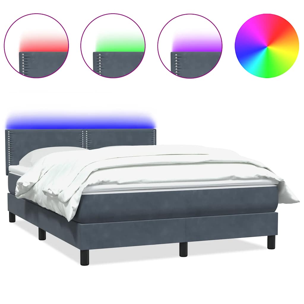 Sommier à lattes de lit et matelas et LED gris foncé 160x220cm velours - XIOS