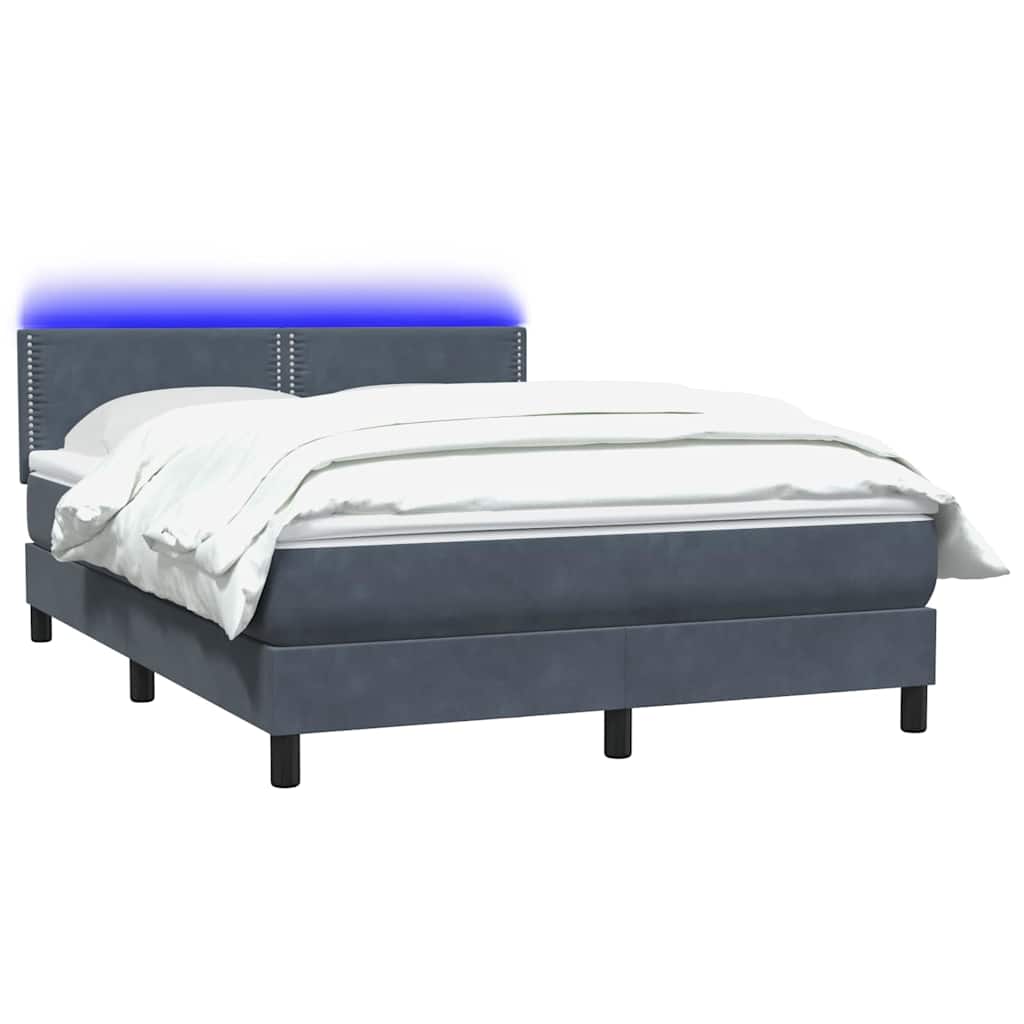 Sommier à lattes de lit et matelas et LED gris foncé 160x220cm velours - XIOS