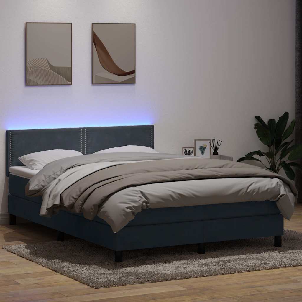 Sommier à lattes de lit et matelas et LED gris foncé 160x220cm velours - XIOS