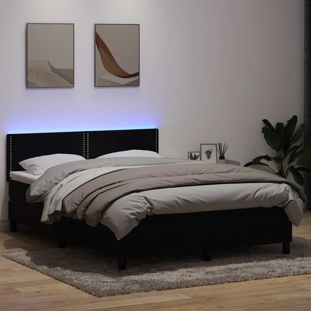 Sommier à lattes de lit avec matelas et LED noir 160x220 cm velours - XIOS