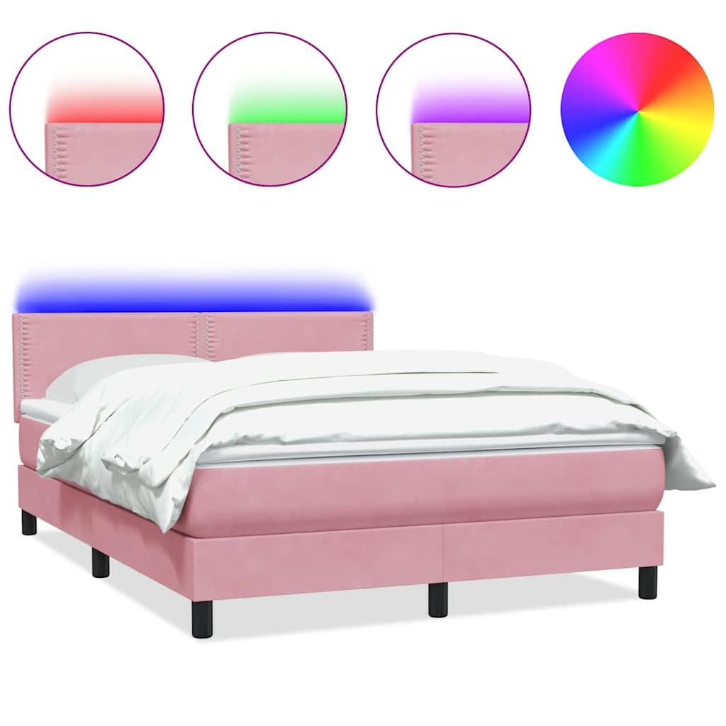 Sommier à lattes de lit avec matelas et LED rose 160x220 cm velours - XIOS