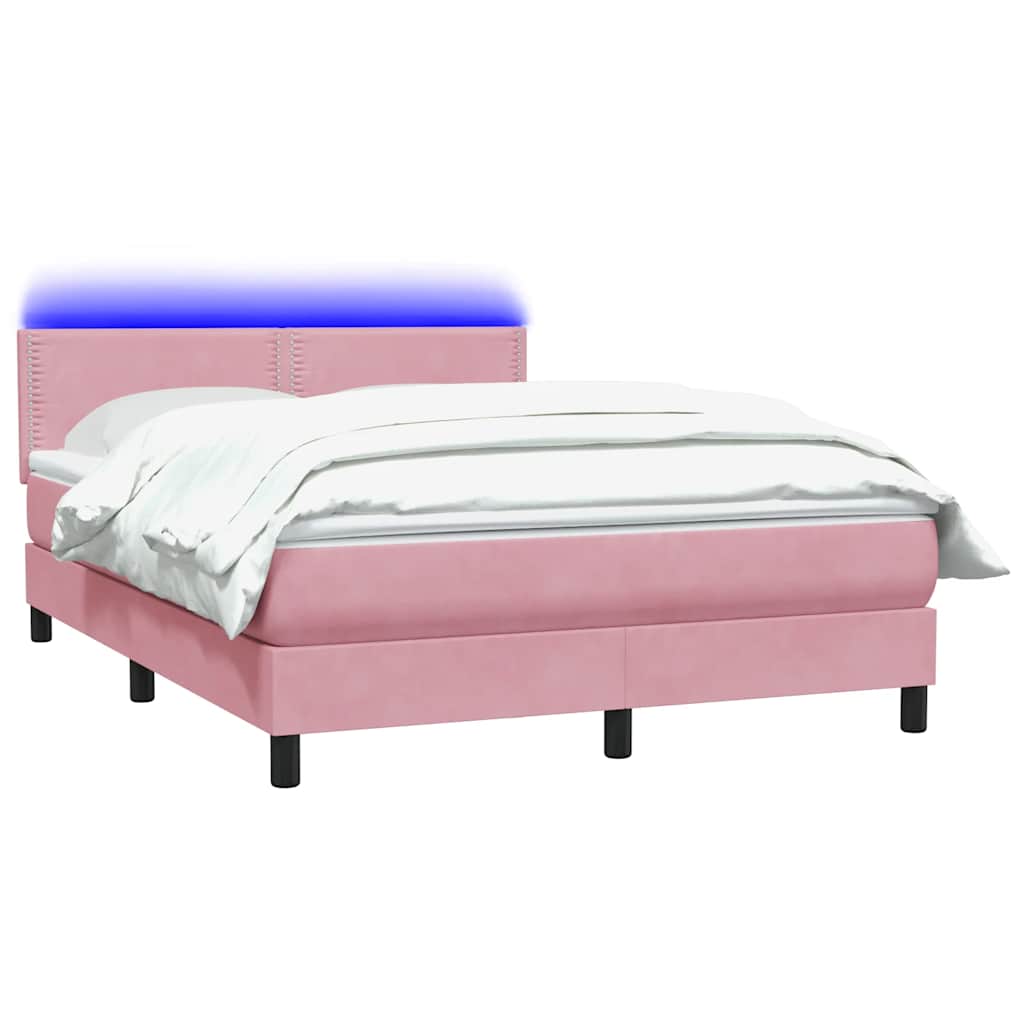 Sommier à lattes de lit avec matelas et LED rose 160x220 cm velours - XIOS