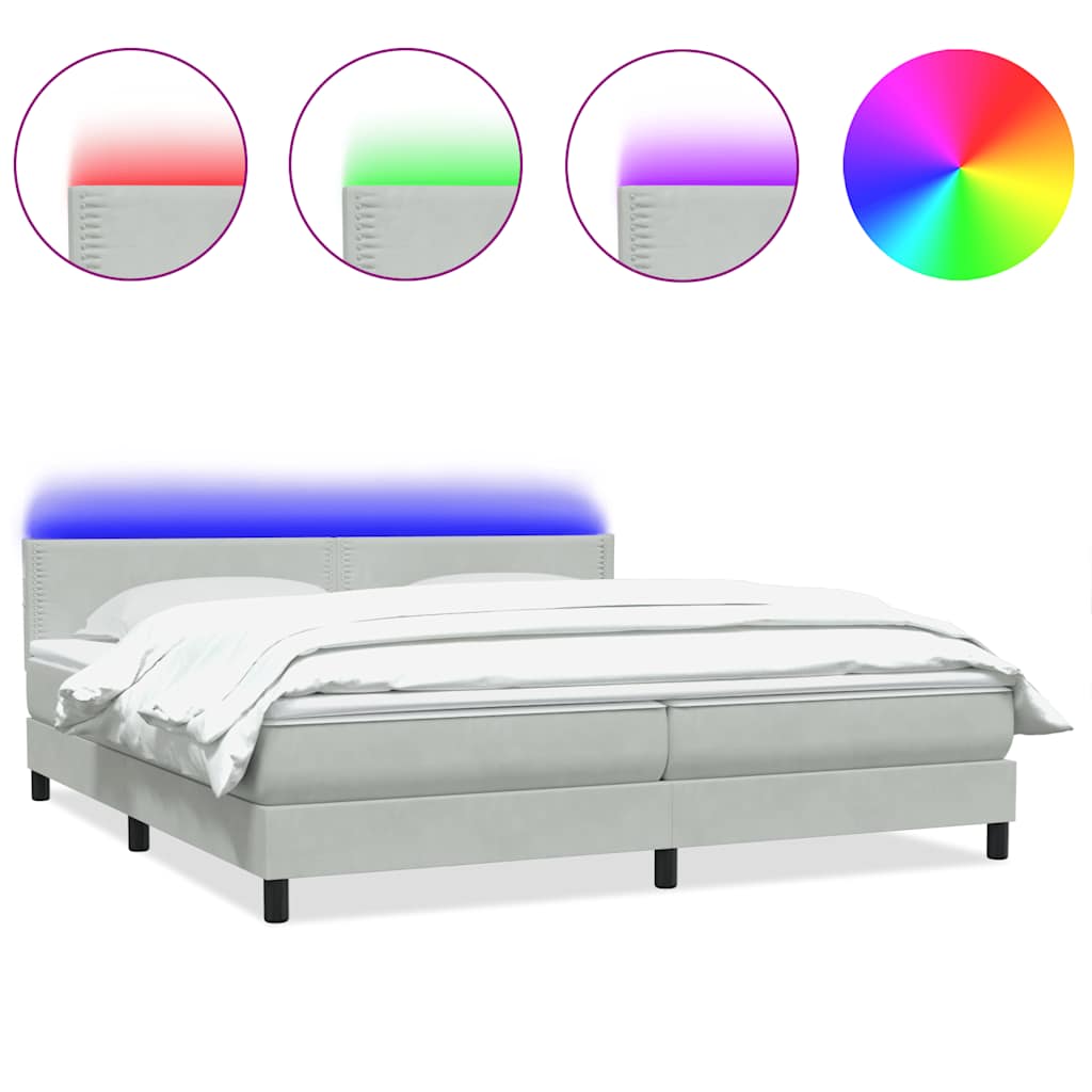 Sommier à lattes de lit et matelas et LED gris clair 180x220cm velours - XIOS