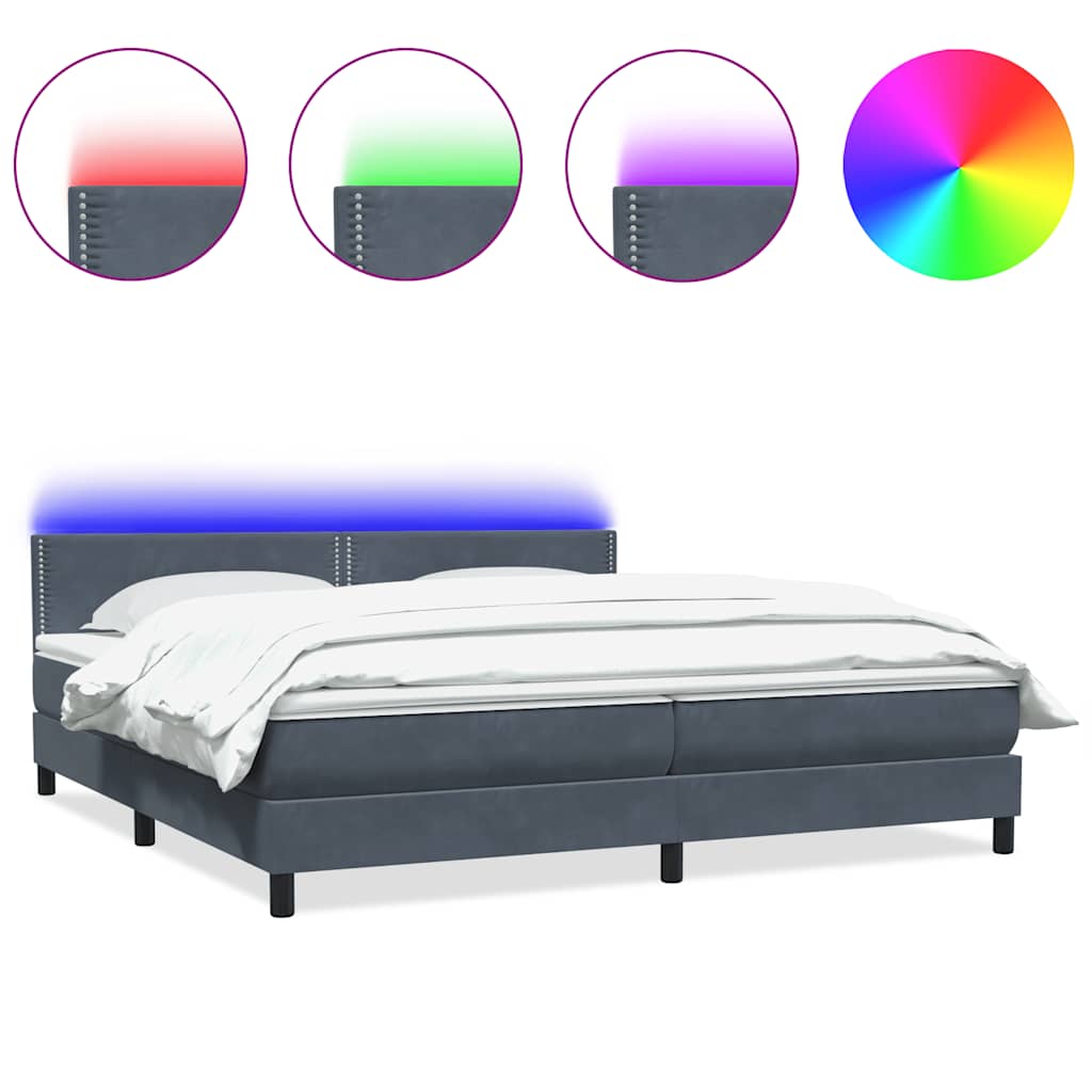 Sommier à lattes de lit et matelas et LED gris foncé 180x220cm velours - XIOS