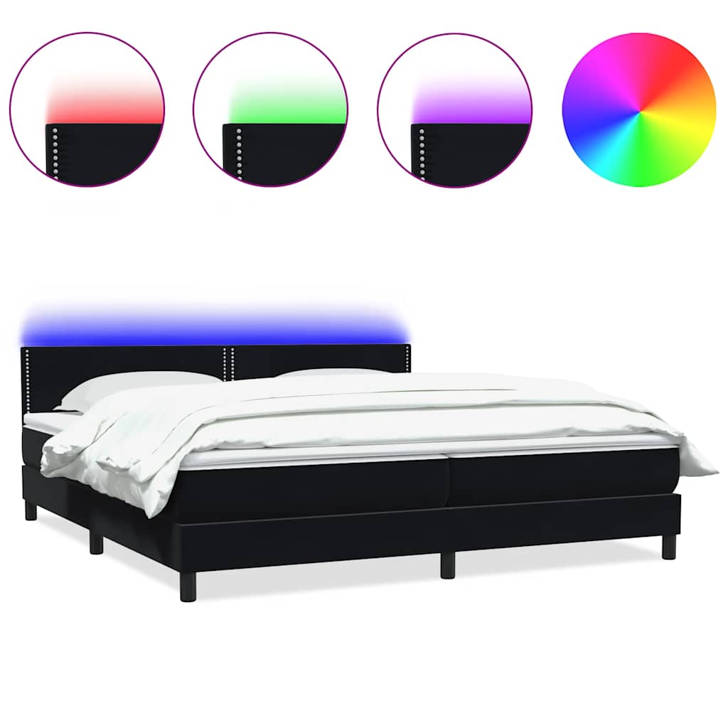 Sommier à lattes de lit avec matelas et LED noir 200x220 cm velours - XIOS
