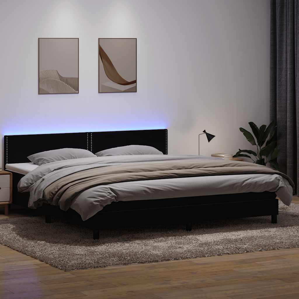 Sommier à lattes de lit avec matelas et LED noir 200x220 cm velours - XIOS