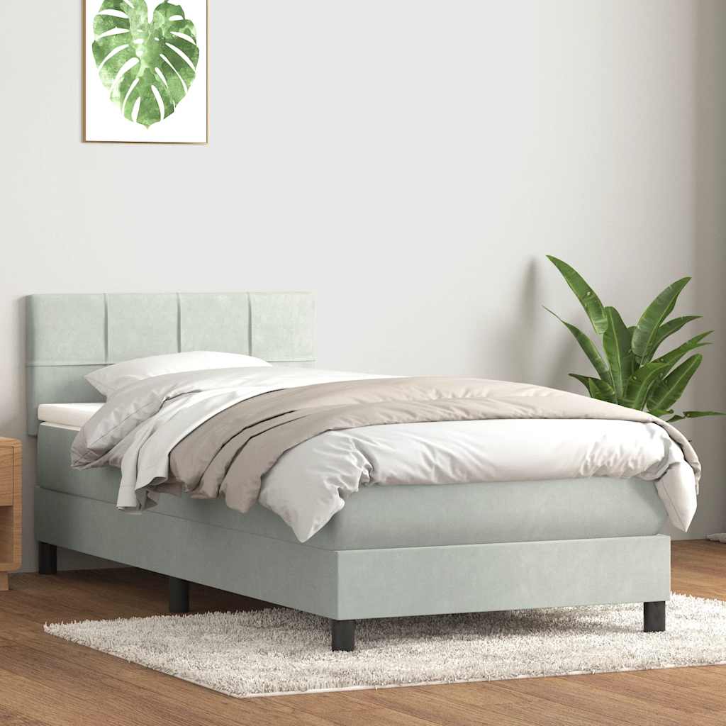Sommier à lattes de lit et matelas et LED gris clair 80x210 cm velours - XIOS