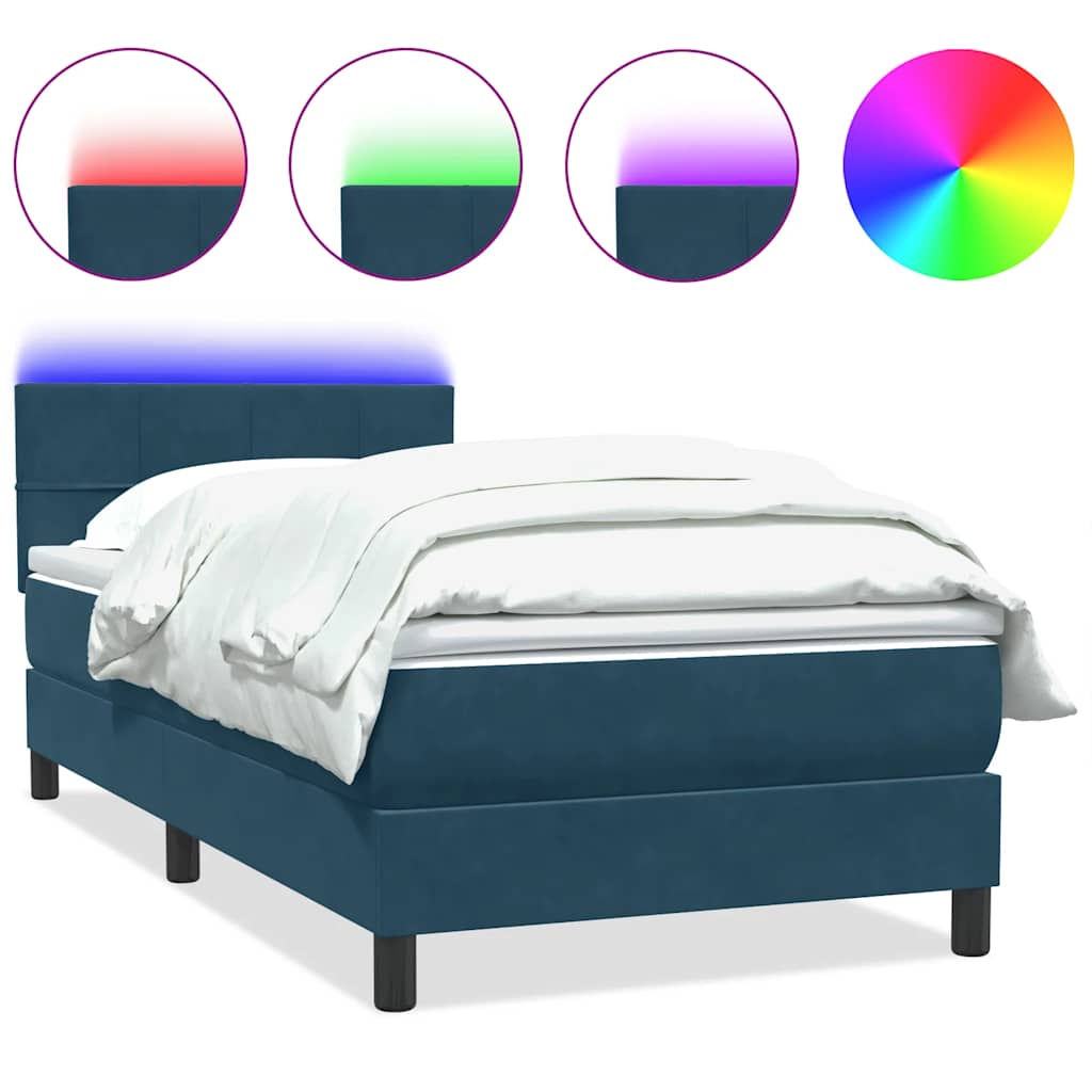 Sommier à lattes de lit et matelas et LED bleu foncé 80x210 cm velours - XIOS