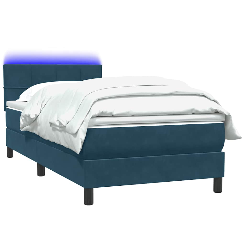 Sommier à lattes de lit et matelas et LED bleu foncé 80x210 cm velours - XIOS