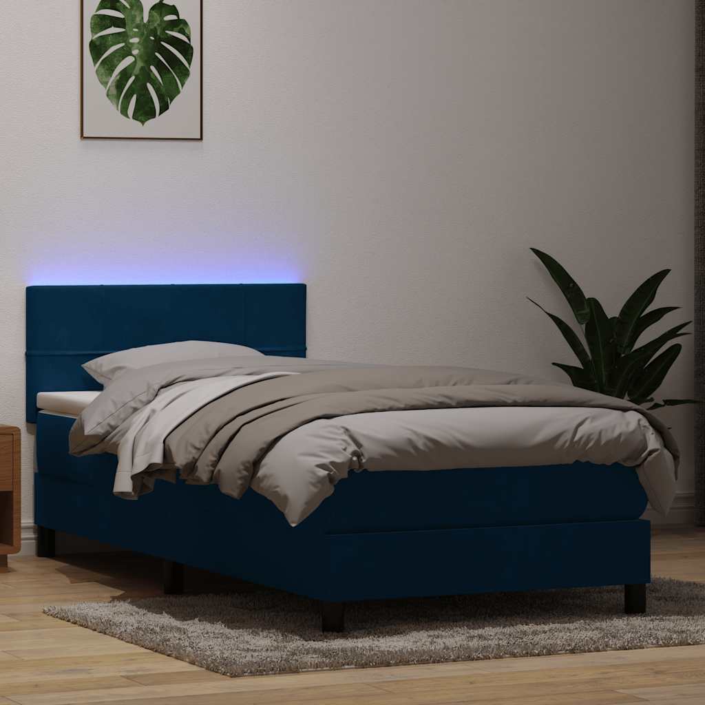 Sommier à lattes de lit et matelas et LED bleu foncé 90x210 cm velours - XIOS
