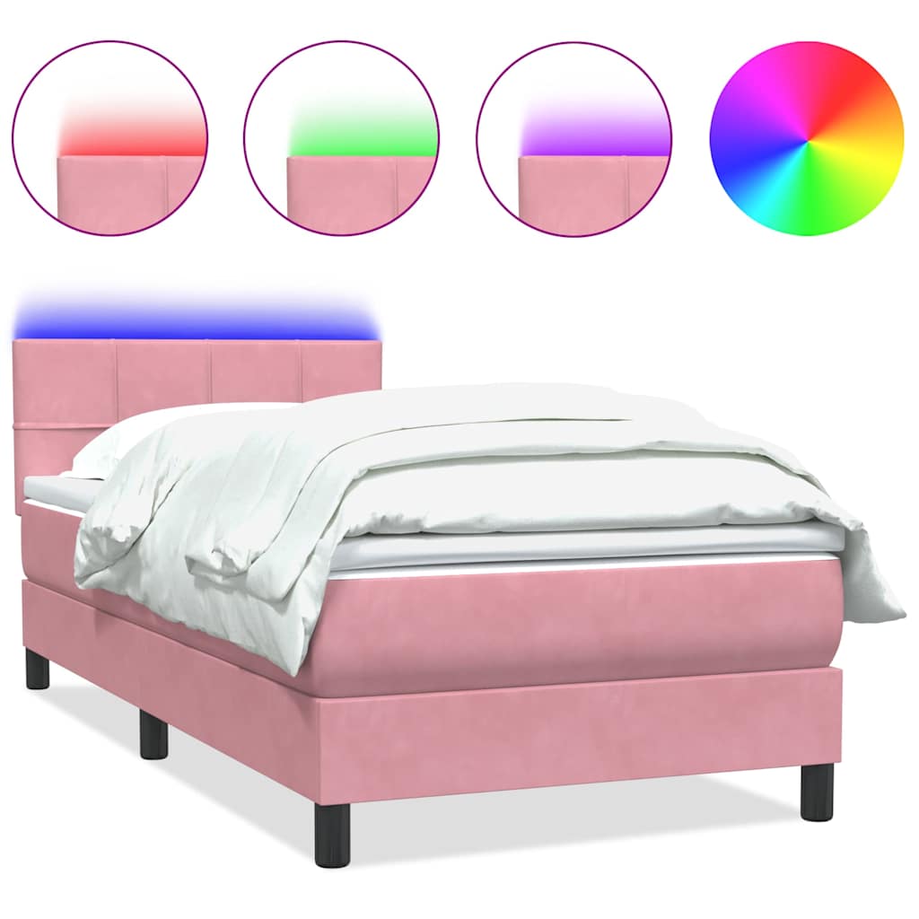 Sommier à lattes de lit avec matelas et LED rose 90x210 cm velours - XIOS