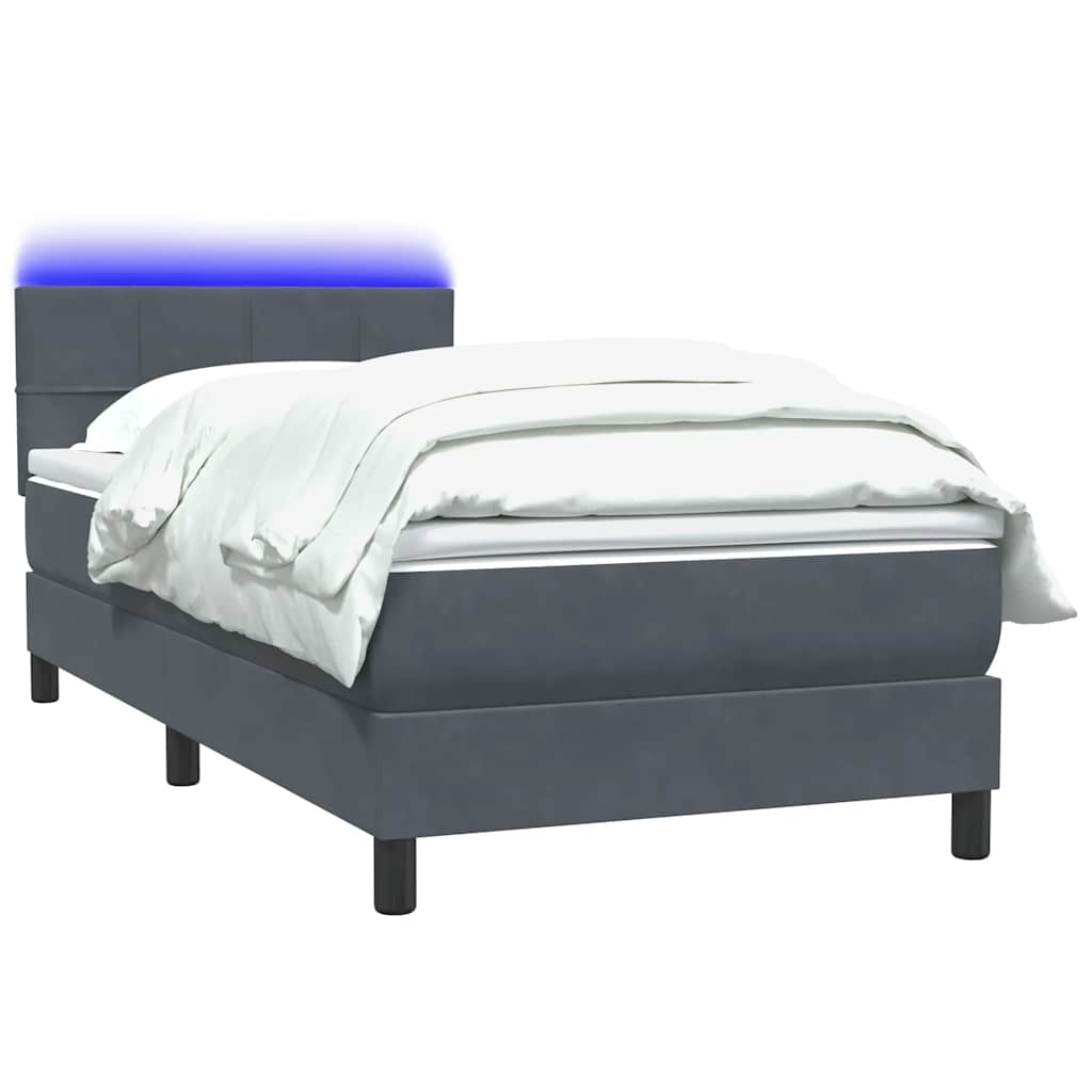 Sommier à lattes de lit et matelas et LED gris foncé 100x210cm velours - XIOS