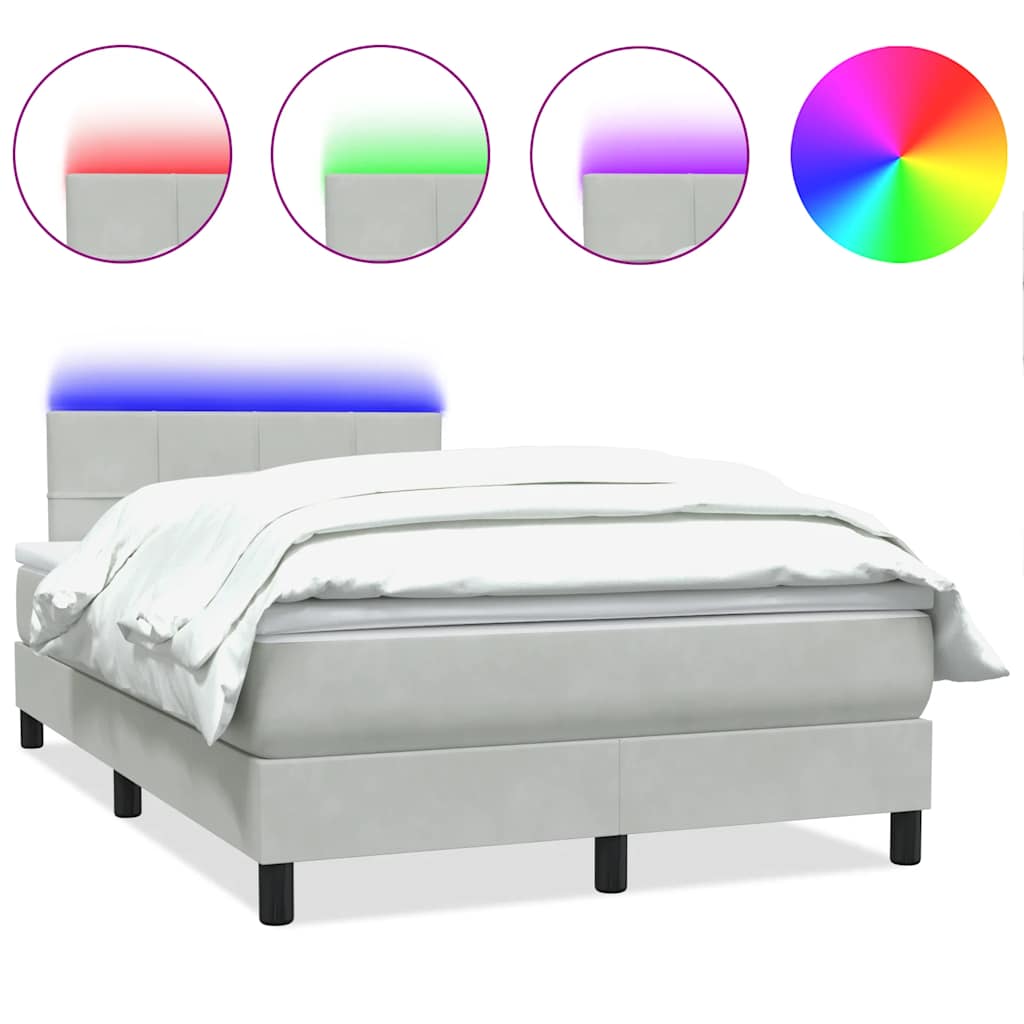 Sommier à lattes de lit et matelas et LED gris clair 120x210cm velours - XIOS