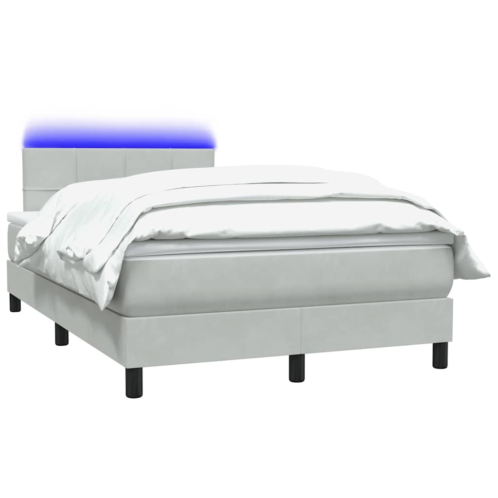 Sommier à lattes de lit et matelas et LED gris clair 120x210cm velours - XIOS
