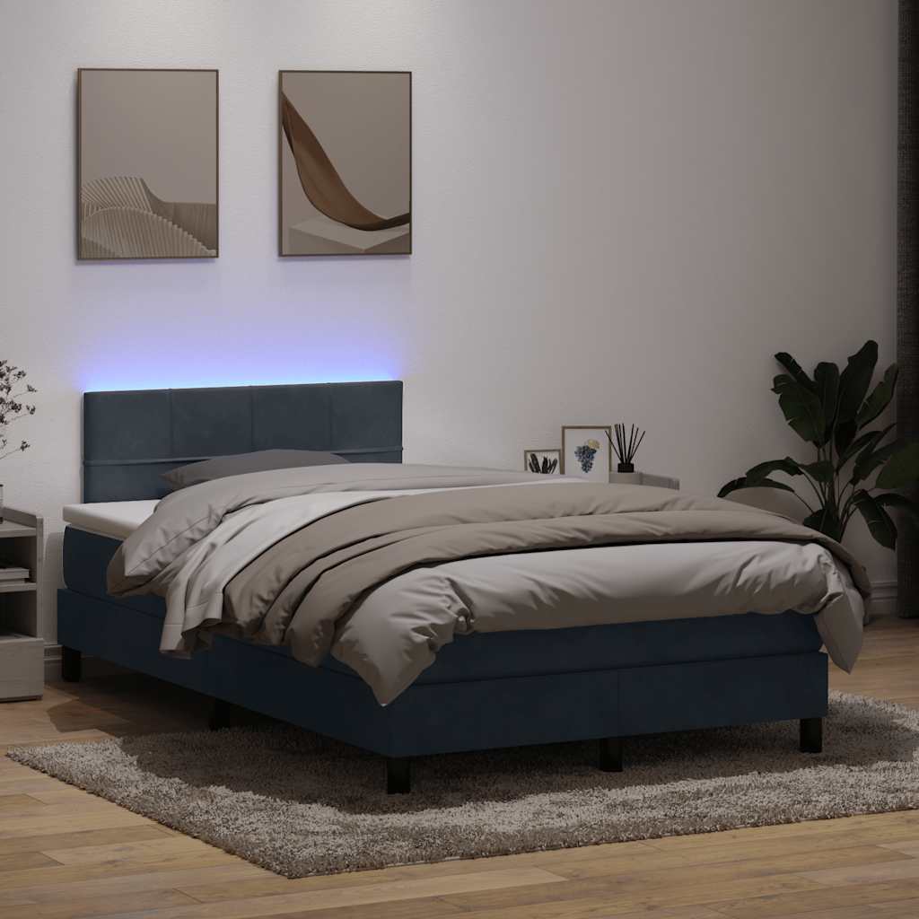 Sommier à lattes de lit et matelas et LED gris foncé 120x210cm velours - XIOS