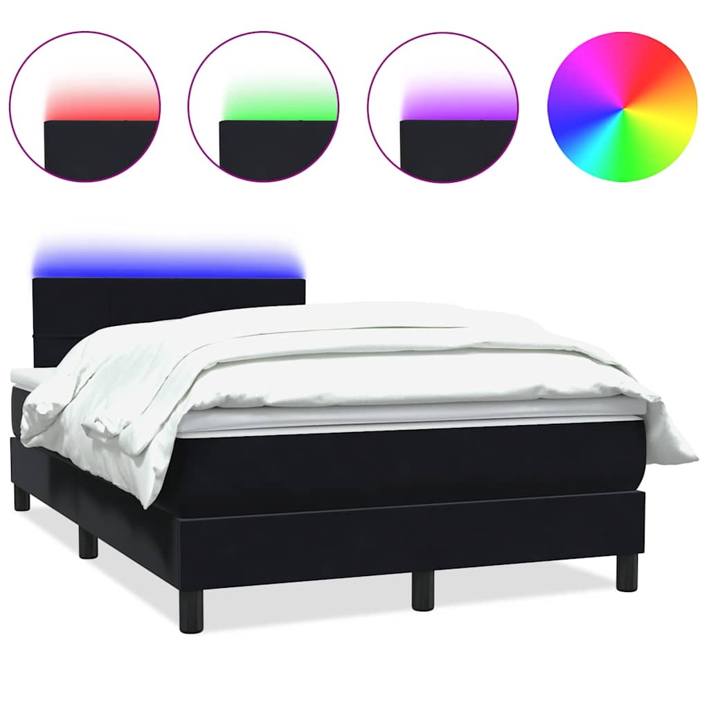 Sommier à lattes de lit avec matelas et LED noir 120x210 cm velours - XIOS