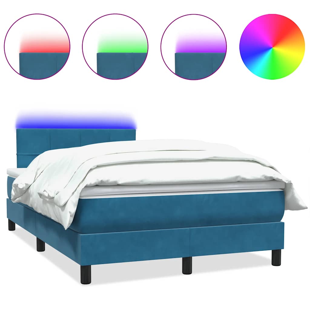 Sommier à lattes de lit et matelas et LED bleu foncé 120x210cm velours - XIOS