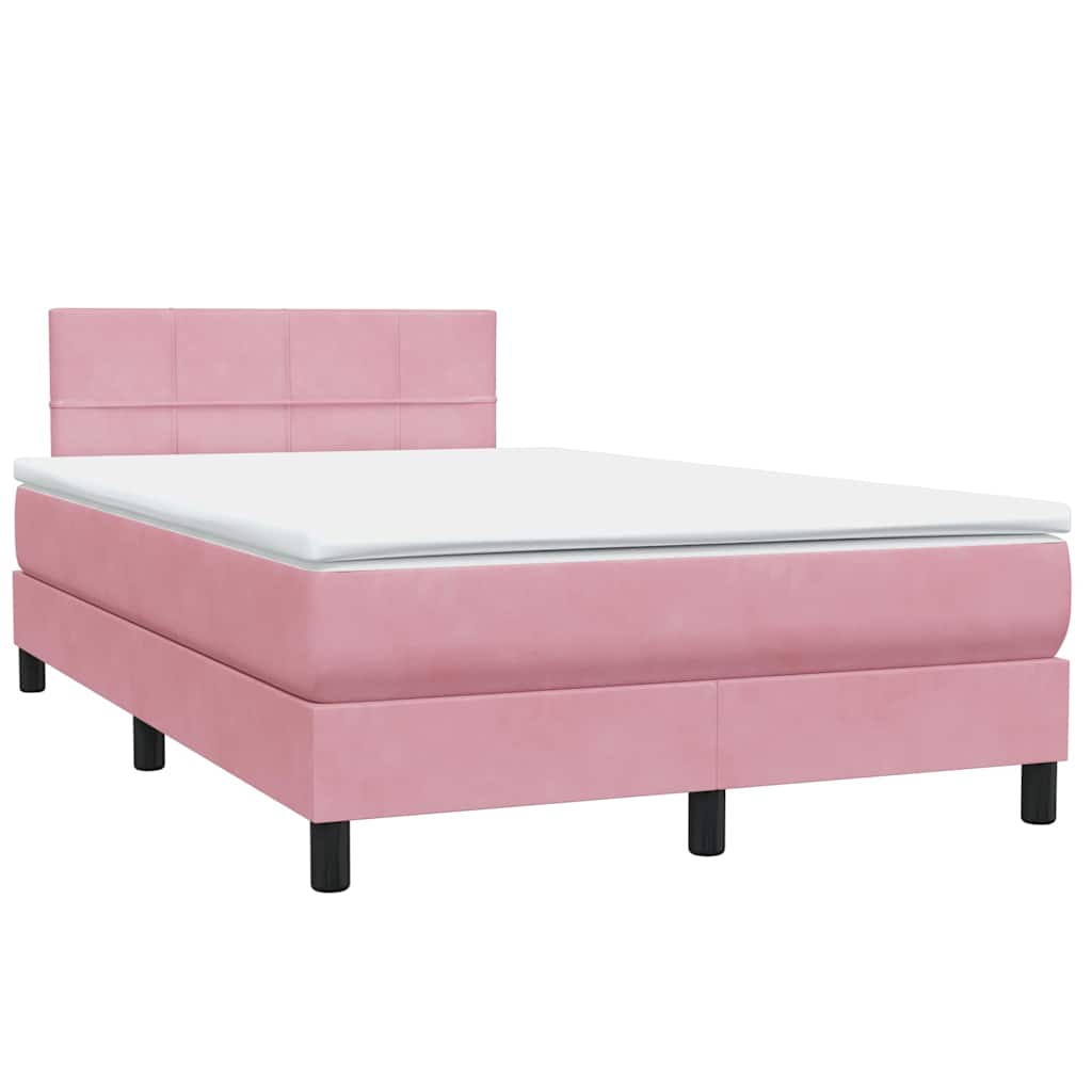 Sommier à lattes de lit avec matelas et LED rose 120x210 cm velours - XIOS