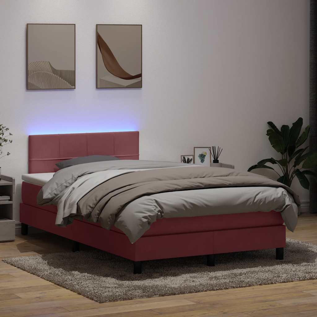 Sommier à lattes de lit avec matelas et LED rose 120x210 cm velours - XIOS