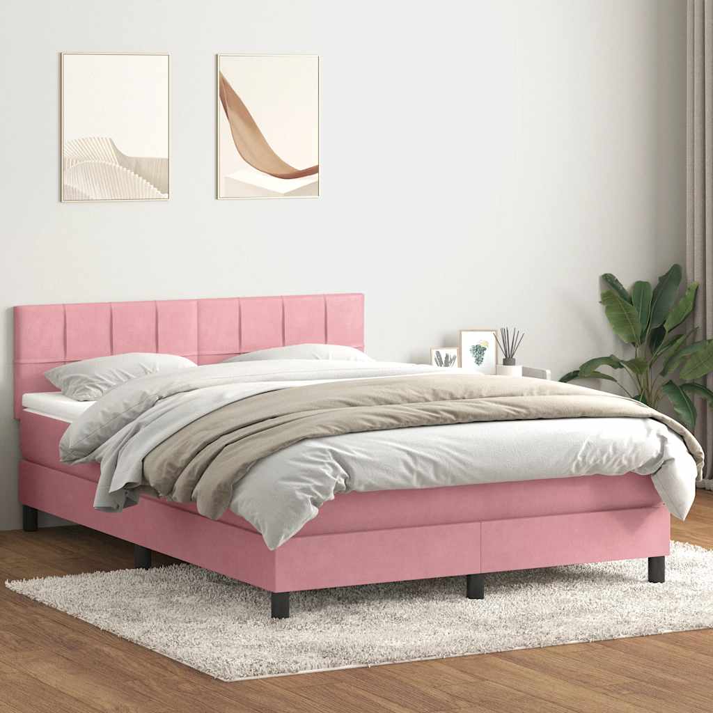 Sommier à lattes de lit avec matelas et LED rose 140x210 cm velours - XIOS