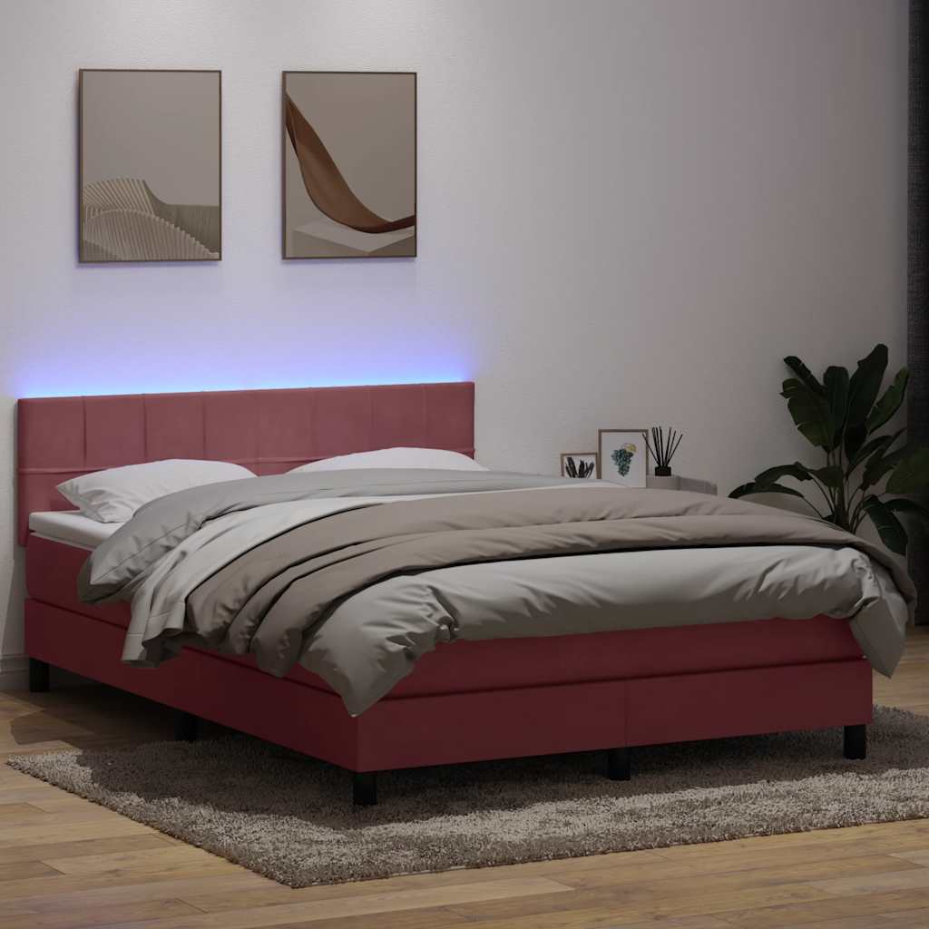 Sommier à lattes de lit avec matelas et LED rose 140x210 cm velours - XIOS