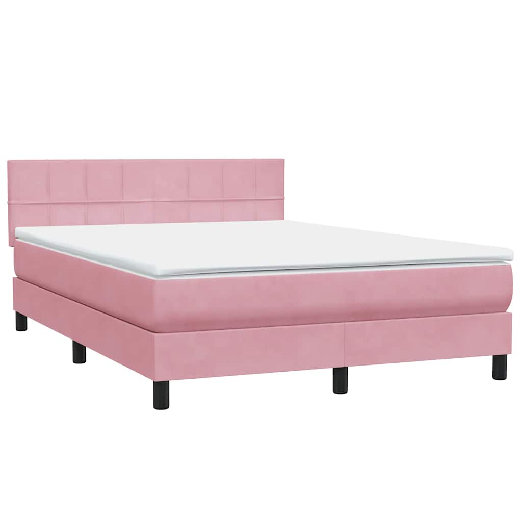 Sommier à lattes de lit avec matelas et LED rose 160x210 cm velours - XIOS