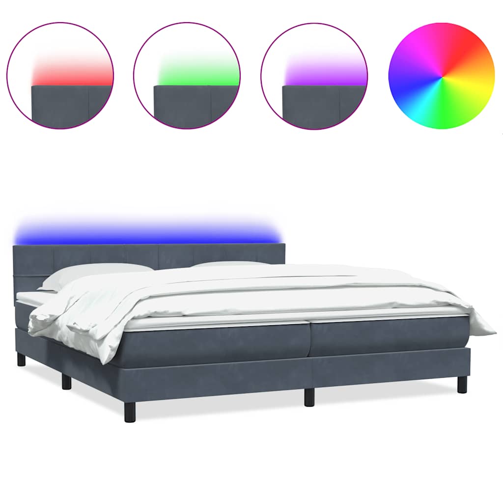Sommier à lattes de lit et matelas et LED gris foncé 180x210cm velours - XIOS