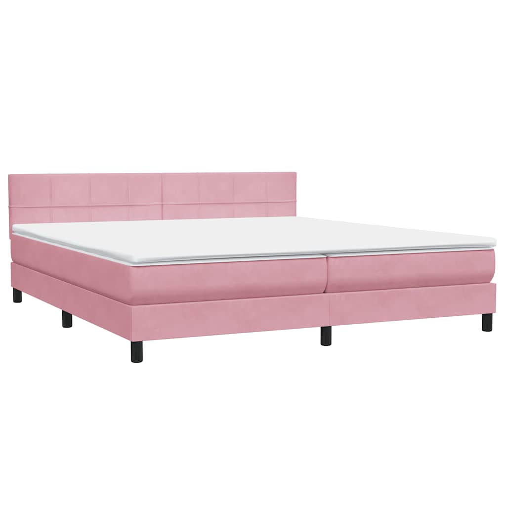 Sommier à lattes de lit avec matelas et LED rose 180x210 cm velours - XIOS