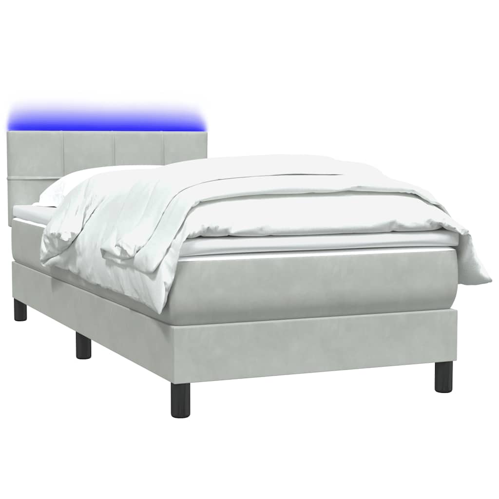 Sommier à lattes de lit et matelas et LED gris clair 80x220 cm velours - XIOS