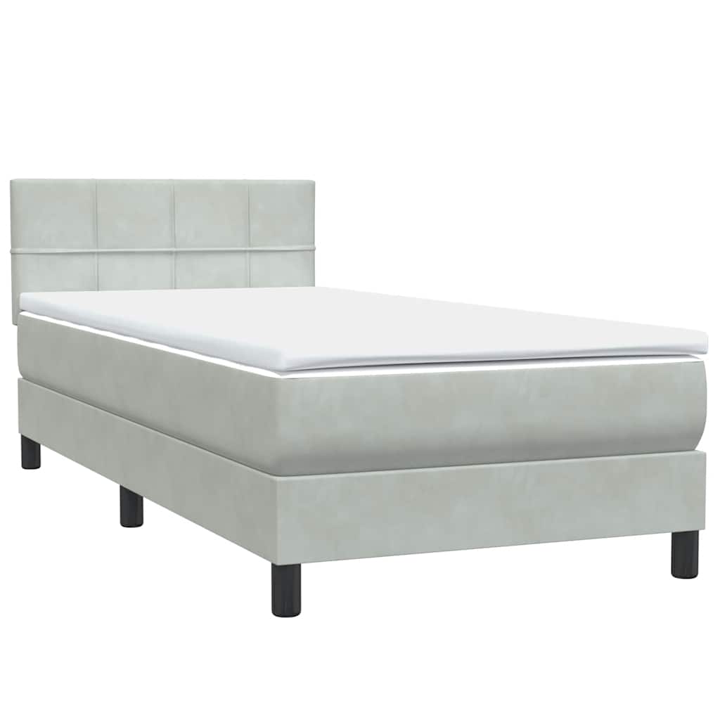 Sommier à lattes de lit et matelas et LED gris clair 80x220 cm velours - XIOS