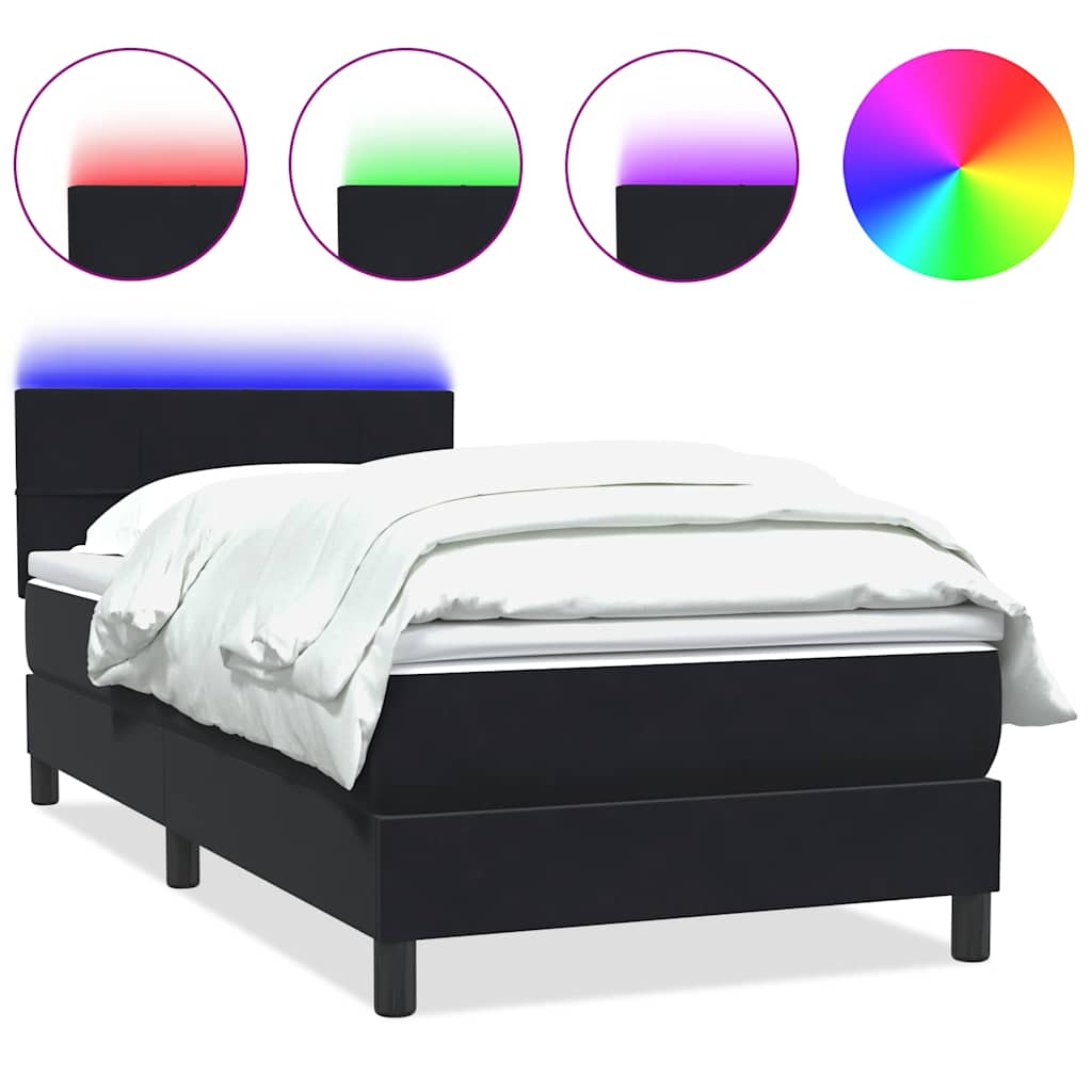 Sommier à lattes de lit avec matelas et LED noir 80x220 cm velours - XIOS
