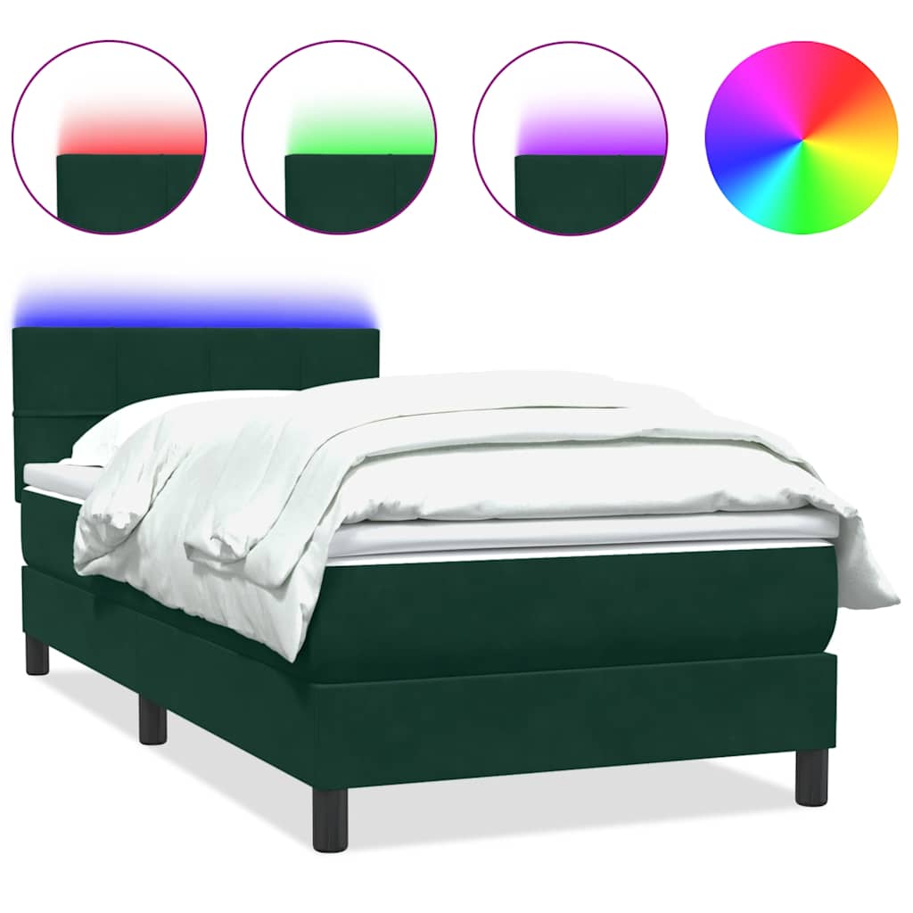 Sommier à lattes de lit et matelas et LED vert foncé 80x220 cm velours - XIOS