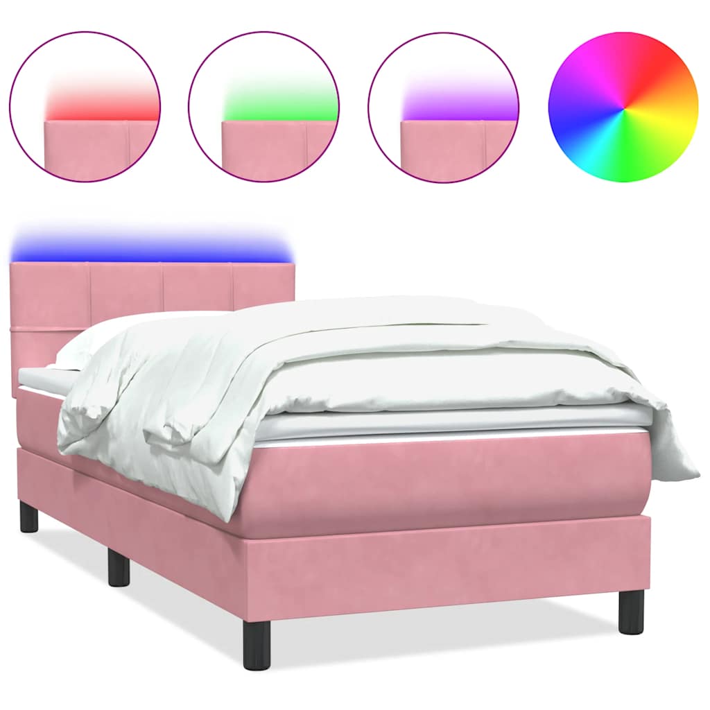 Sommier à lattes de lit avec matelas et LED rose 80x220 cm velours - XIOS