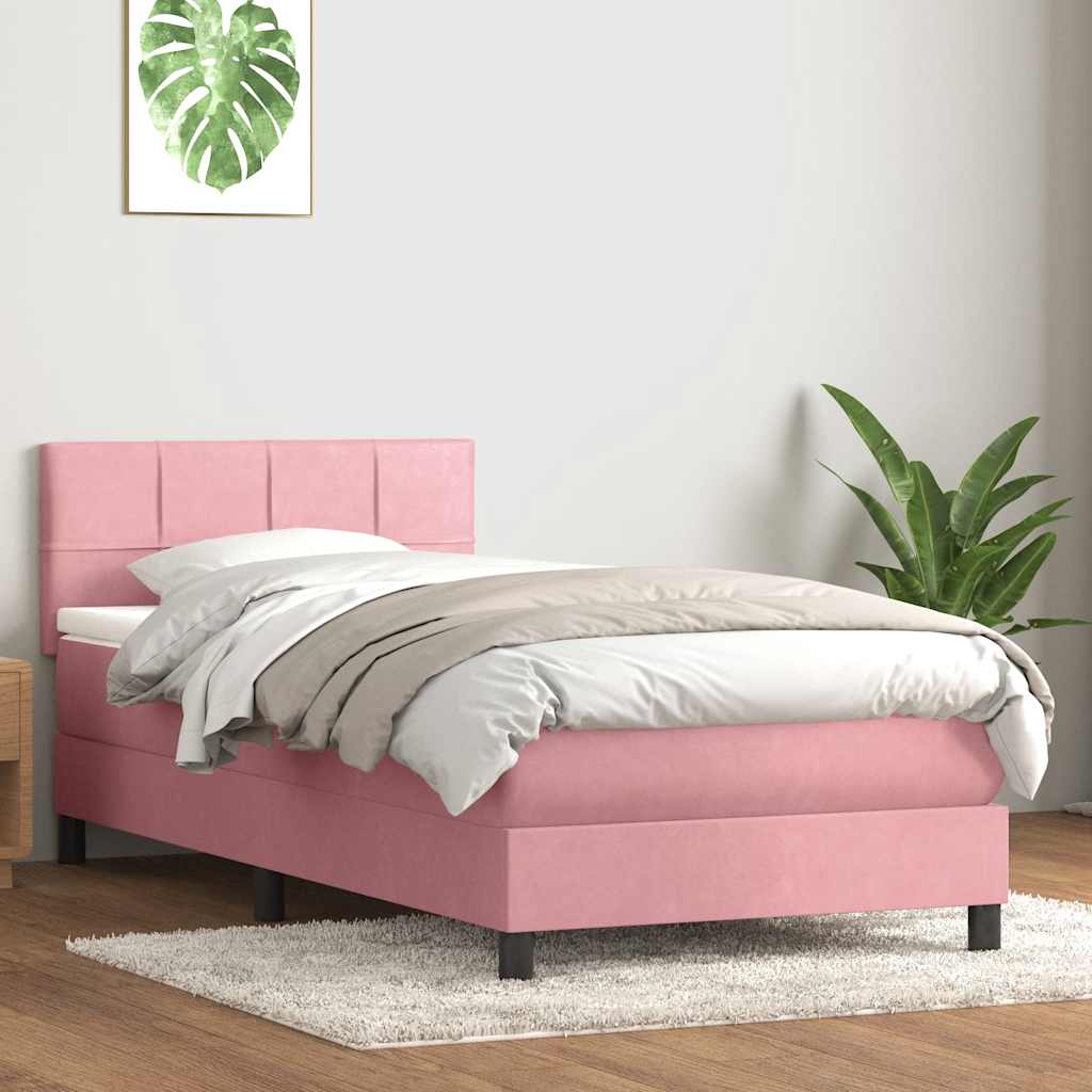 Sommier à lattes de lit avec matelas et LED rose 80x220 cm velours - XIOS
