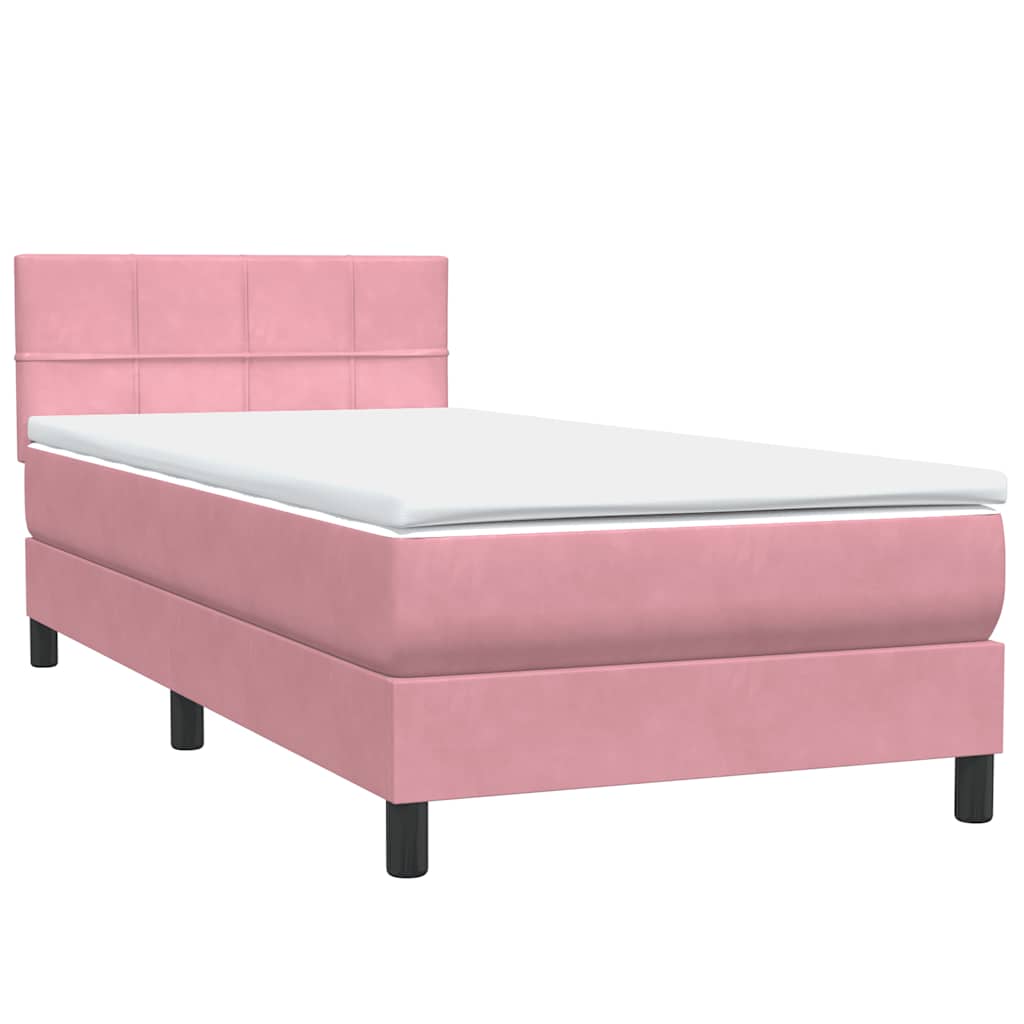 Sommier à lattes de lit avec matelas et LED rose 80x220 cm velours - XIOS