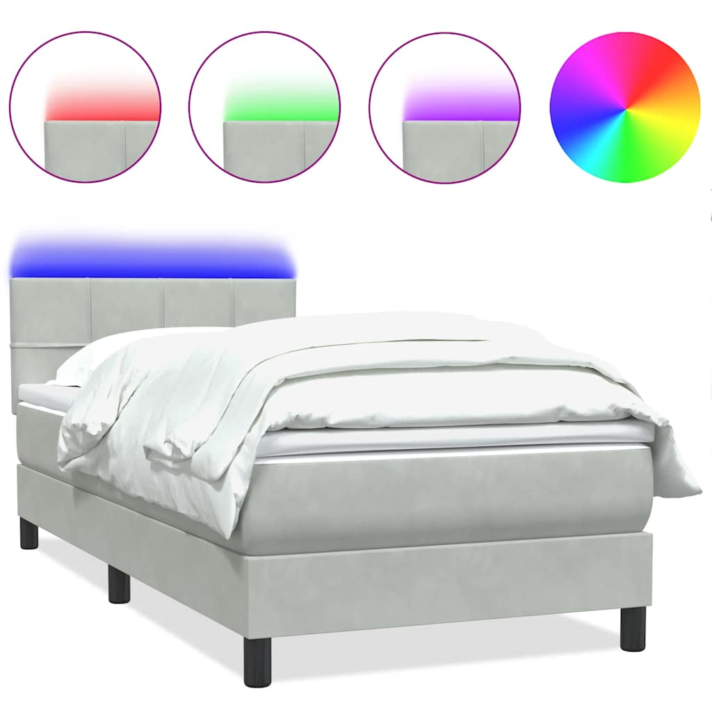 Sommier à lattes de lit et matelas et LED gris clair 90x220 cm velours - XIOS
