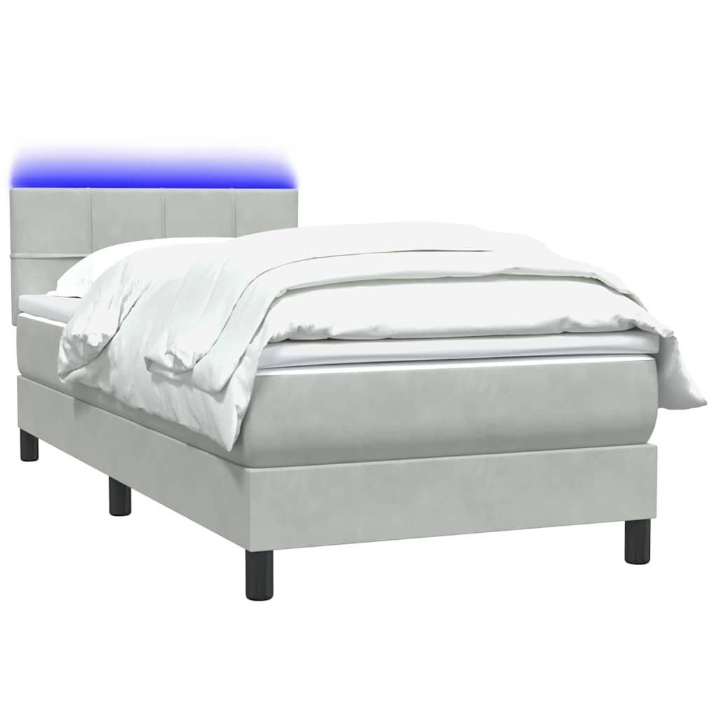 Sommier à lattes de lit et matelas et LED gris clair 90x220 cm velours - XIOS
