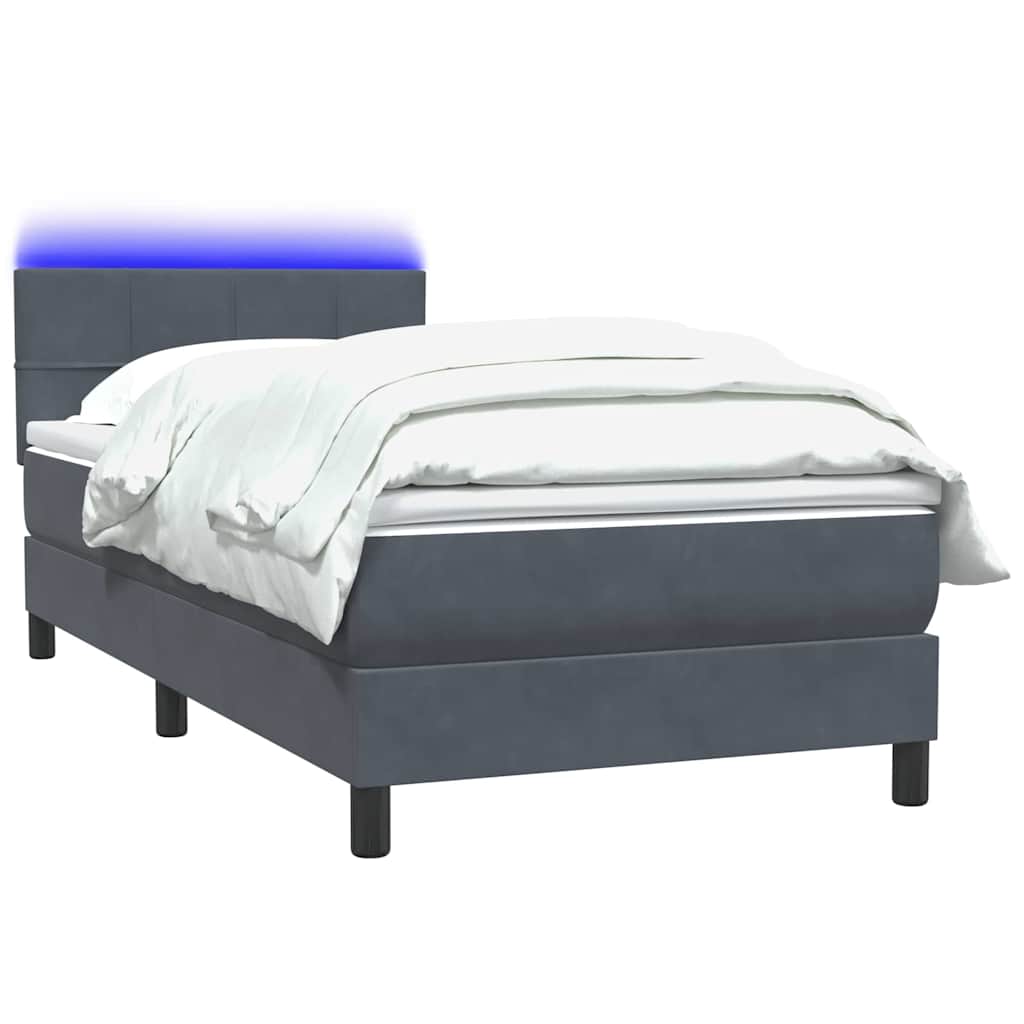 Sommier à lattes de lit et matelas et LED gris foncé 90x220 cm velours - XIOS