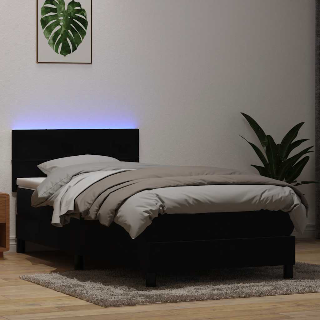 Sommier à lattes de lit avec matelas et LED noir 100x220 cm velours - XIOS
