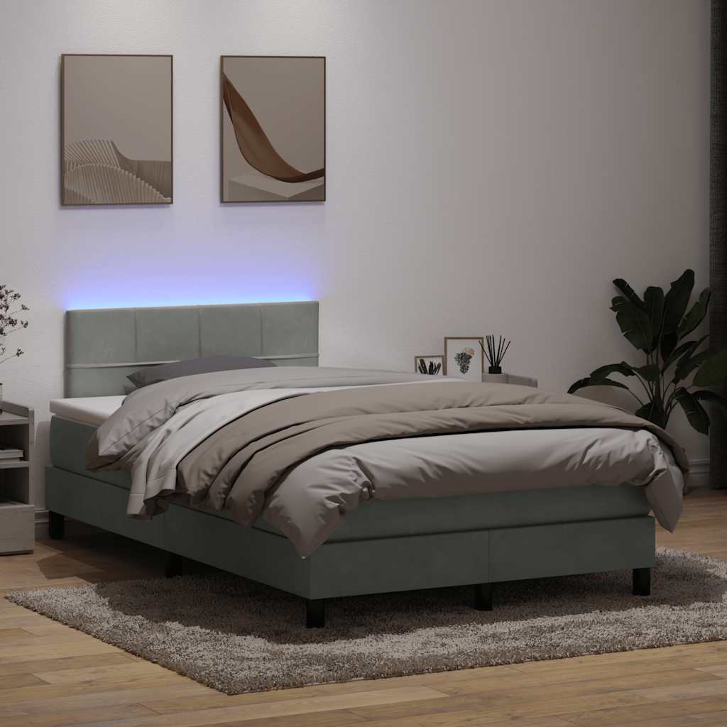 Sommier à lattes de lit et matelas et LED gris clair 120x220cm velours - XIOS