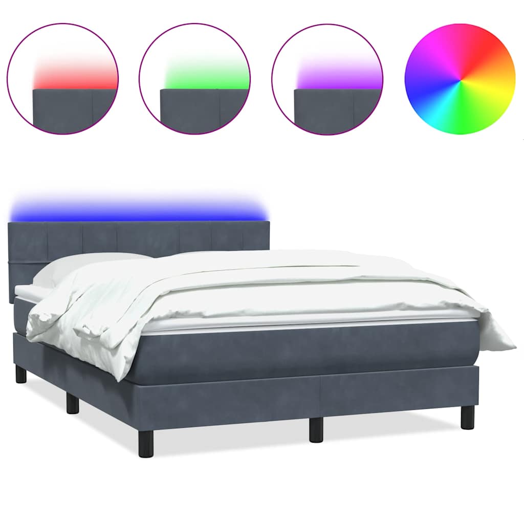 Sommier à lattes de lit et matelas et LED gris foncé 160x220cm velours - XIOS