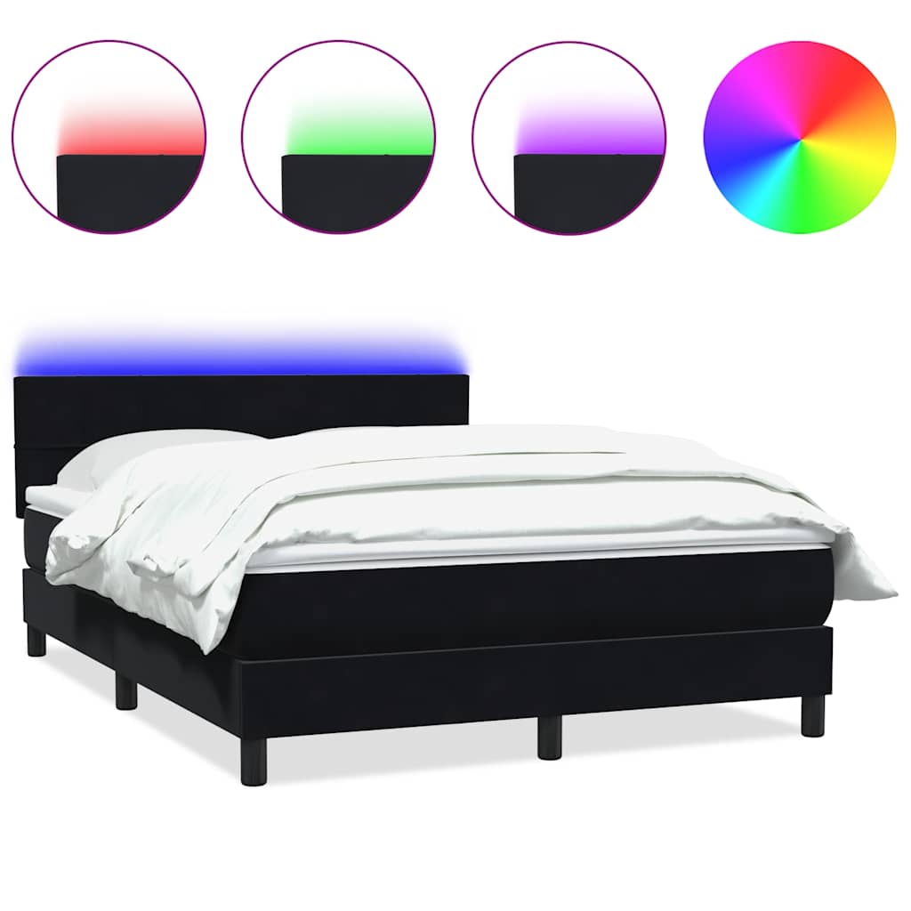 Sommier à lattes de lit avec matelas et LED noir 160x220 cm velours - XIOS