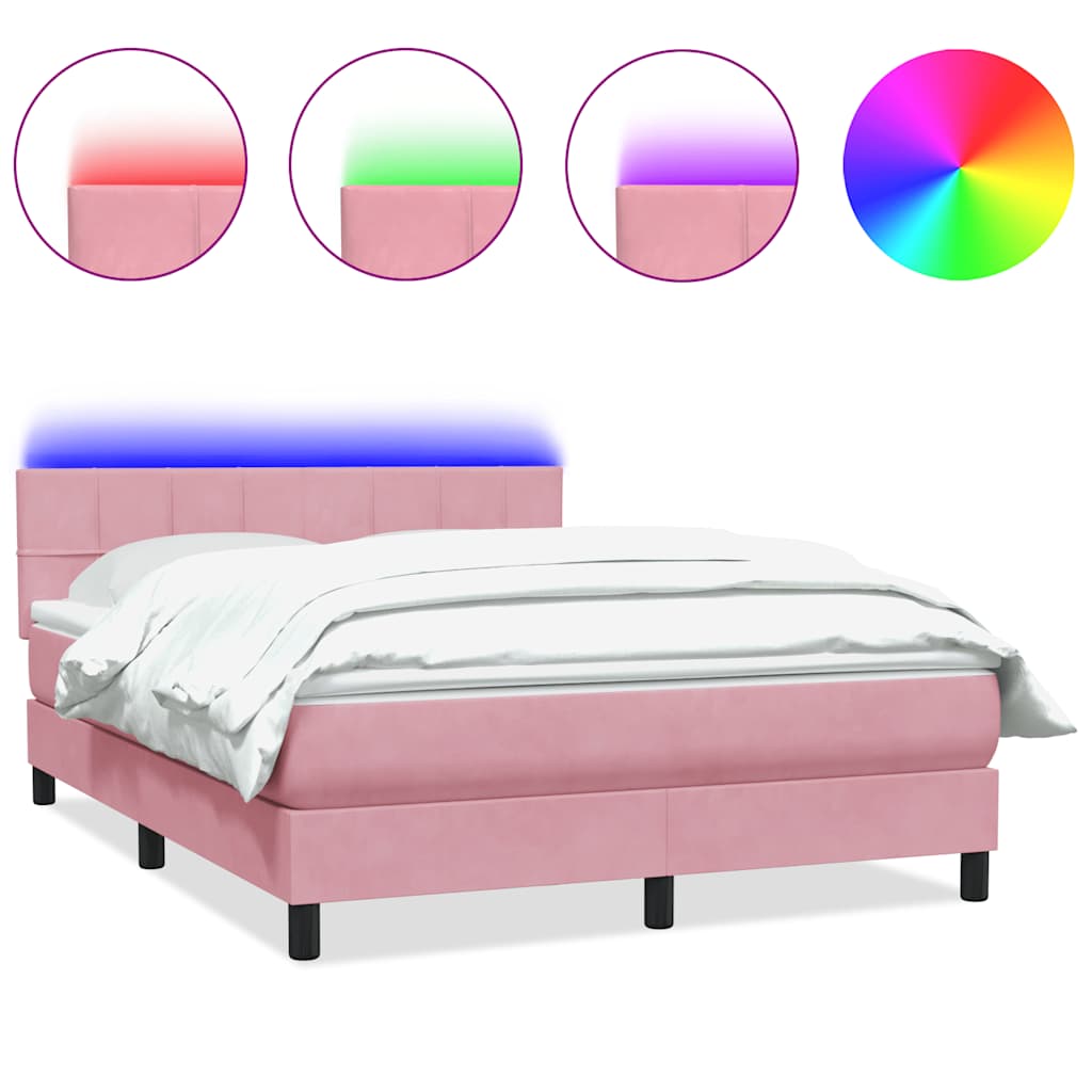 Sommier à lattes de lit avec matelas et LED rose 160x220 cm velours - XIOS