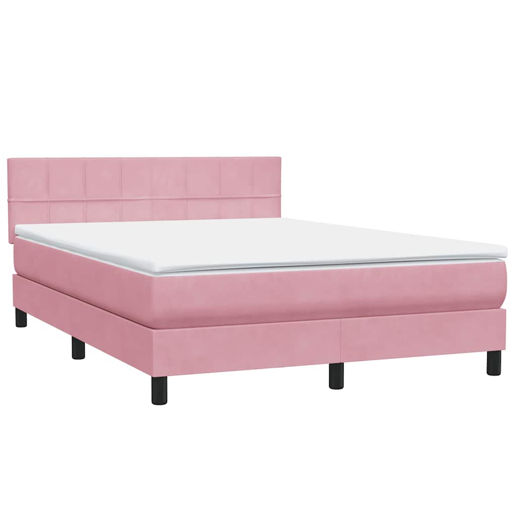 Sommier à lattes de lit avec matelas et LED rose 160x220 cm velours - XIOS